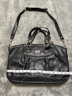 Coach Black Leather Convertible Satchel with Silver Hardware